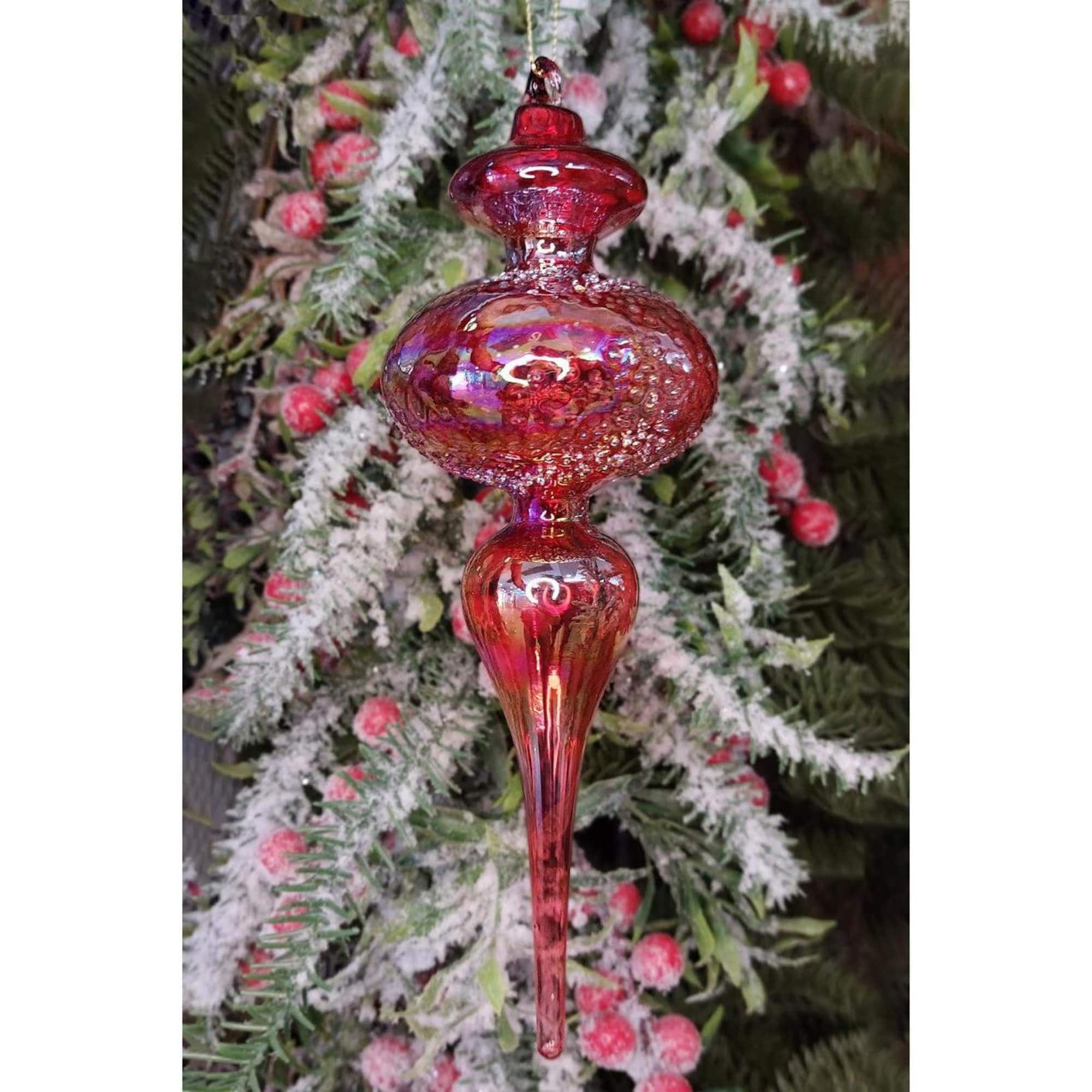 Wizardi 8.7" Iridescent Red Spire Christmas Glass Ornament